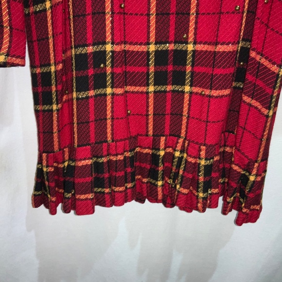 Kamisato by Geary Roark plaid sheath dress Size 10 vintage pleated hem - Picture 2 of 11